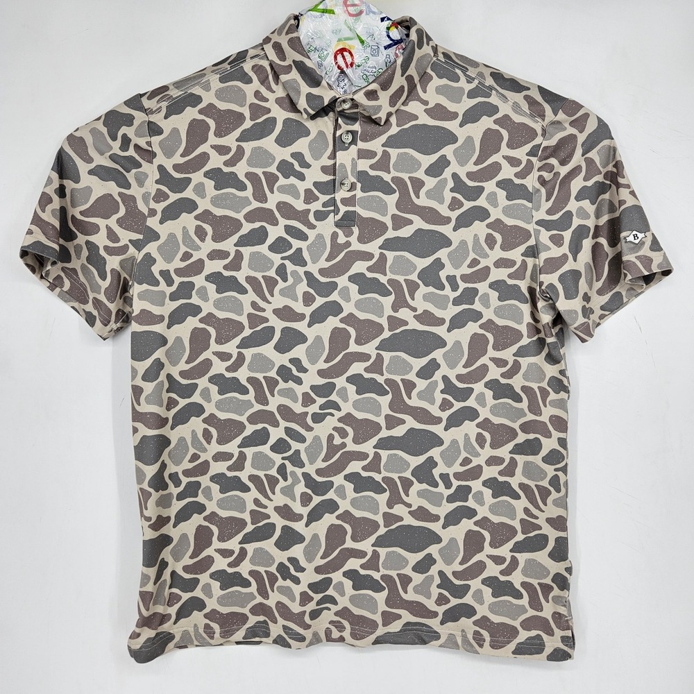 Burlebo Polo Shirt Mens Large Short Sleeve Camouflage AOP Performance Stretch